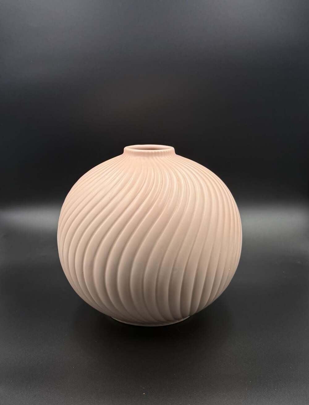 Fitz And Floyd Japan Round Vase with Spiral Design 1982 Pink Ceramic